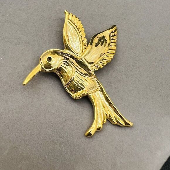 Vintage AAI Signed Gold Tone Textured Hummingbird Brooch 4095 - Picture 10 of 13